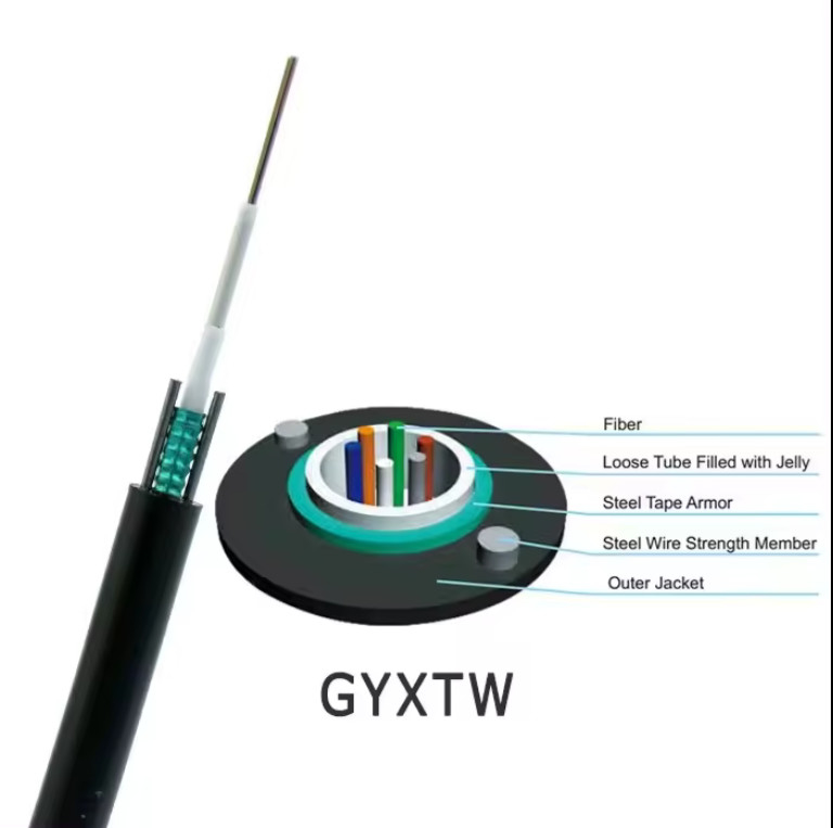야외 광섬유 케이블 GYXTW 12 코어 유니 튜브 라이트 에어리언 장갑 단일 모드