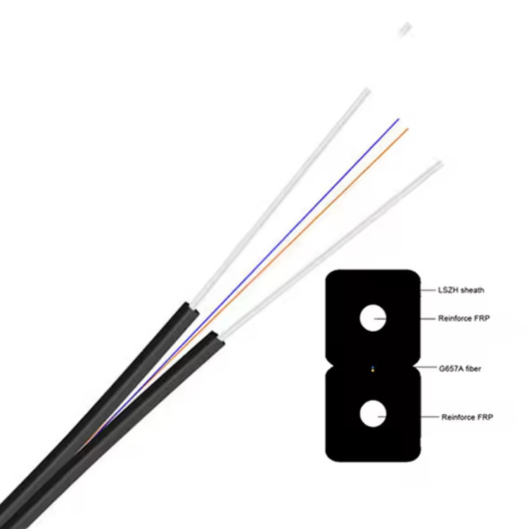 FTTH 드롭 케이블 싱글 모드 1-2 코어 GJXFH FRP 강도 멤버