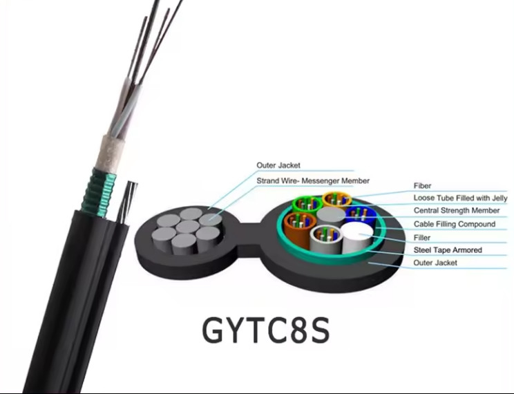 에어리얼 GYTC8S 장갑 그림 8 철강 테이프와 케이블 24 36 48 72 코어 G652D 광섬유 케이블